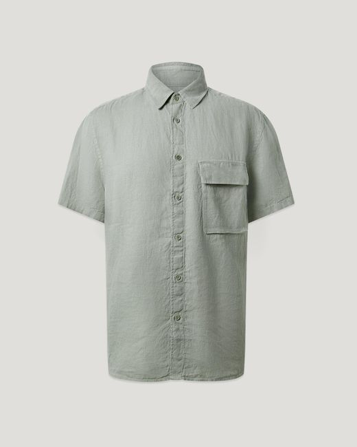 Belstaff Gray Men's Scale Short Sleeve Shirt Garment Dyed Linen for men