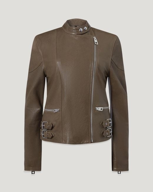 Belstaff Green Women's Russo Jacket Semi Veg Tan Leather