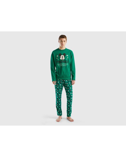 Benetton Green Pyjamas With Neon Mickey Mouse Print for men