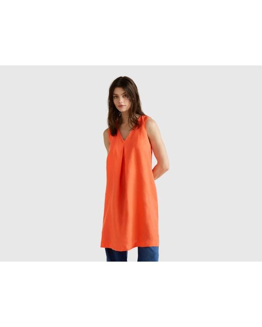 Benetton Red Benetton, Ärmelloses Kleid Aus Reinem Leinen