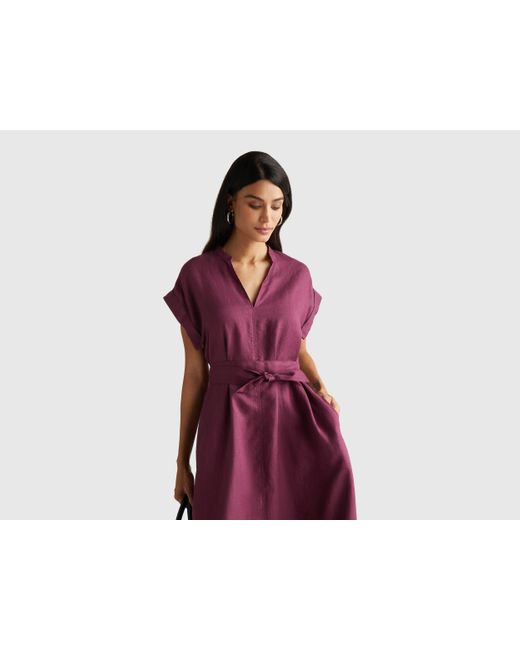 Benetton Red Benetton, 100% Linen Dress With Sash