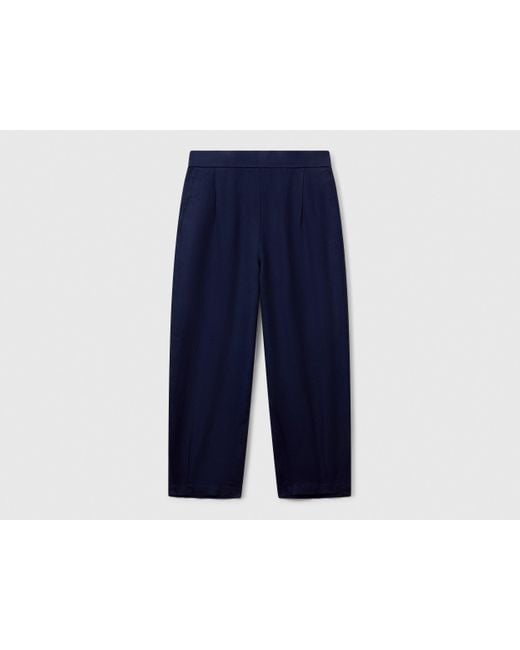 Benetton, Pantalon Doux Pur Lin, Bleu Foncé, Femme Benetton en coloris Black