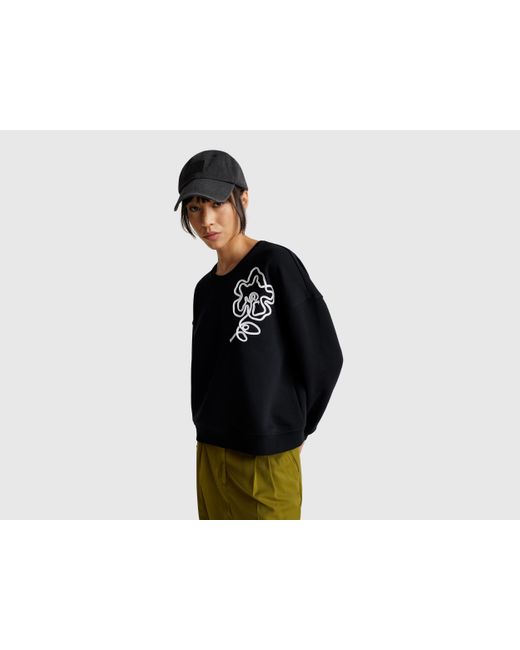 Benetton, Sudadera De Corte Regular Con Aplicación, Talla, Negro, Mujer Benetton de color Black