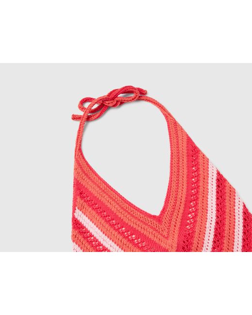Benetton Red Benetton, Striped Crochet Top