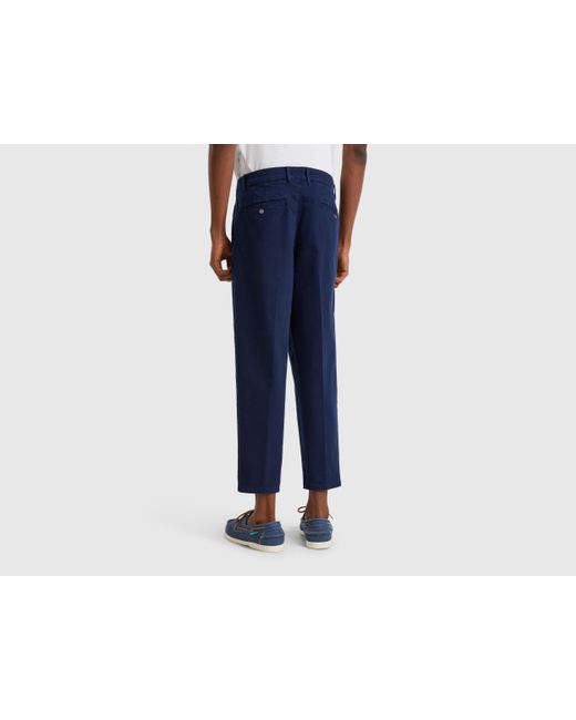 Benetton, Chinos De Algodón Elástico, Azul Oscuro, Hombre Benetton de hombre de color Black