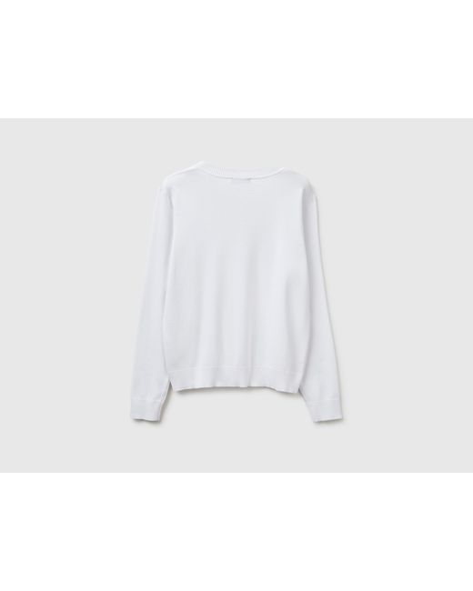 Benetton White Benetton, V-Neck Sweater