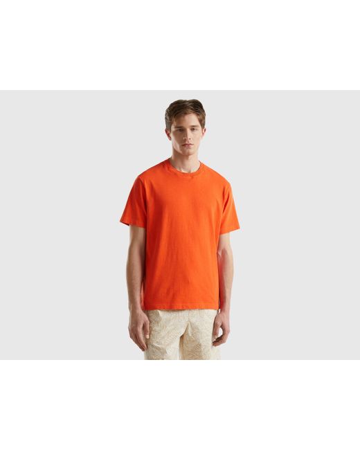 Benetton Orange Lightweight Relaxed Fit T-shirt for men