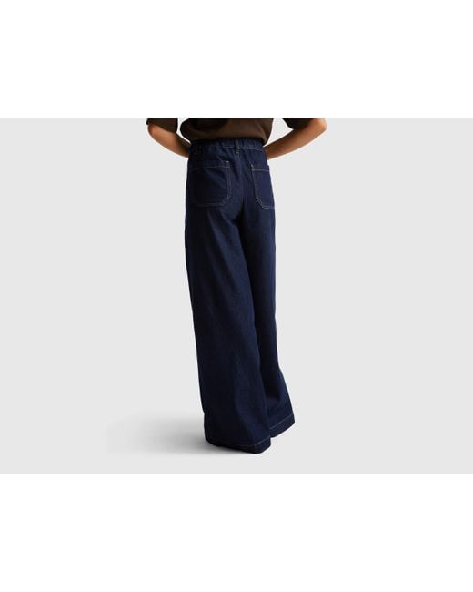 Benetton, Vaqueros De Pierna Ancha Con Bolsillos, Azul, Mujer Benetton de color Black