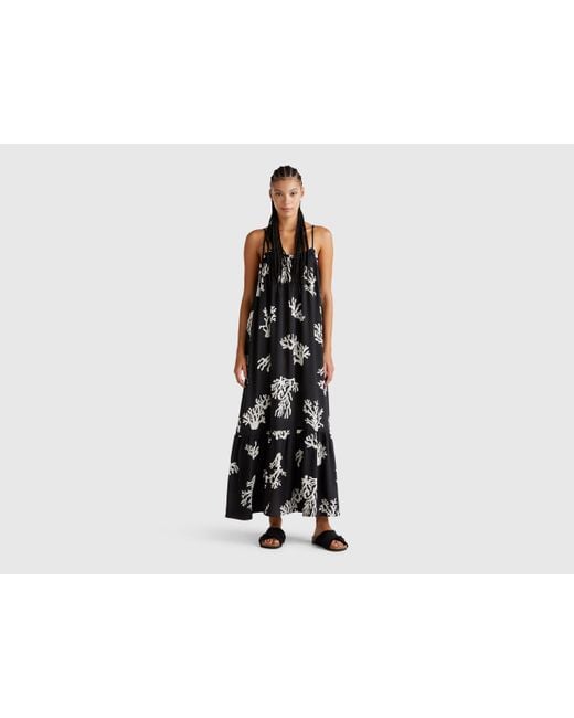 Benetton Black Benetton, Strandkleid Mit Korallenprint, Schwarz