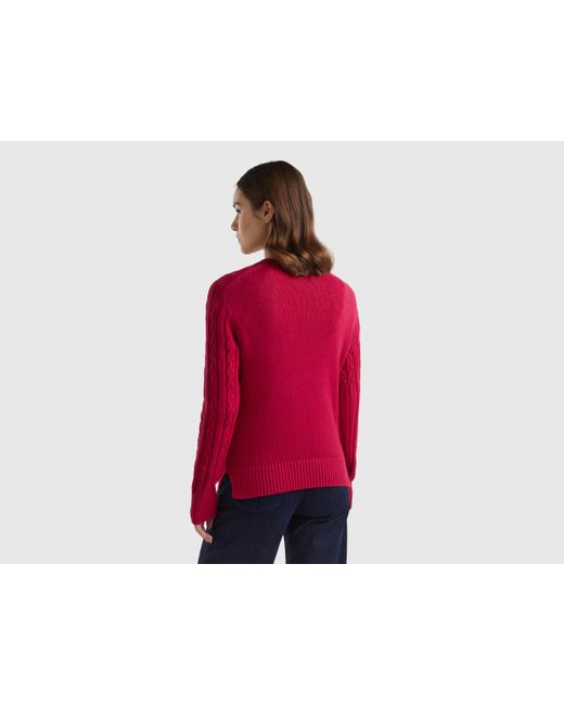 Benetton Red Cable Knit Sweater 100% Cotton