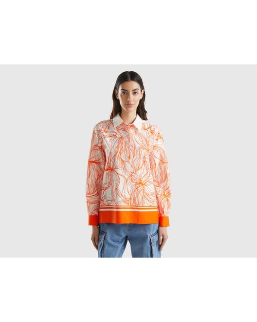 Camicia Fantasia In Viscosa Sostenibile di Benetton in Orange