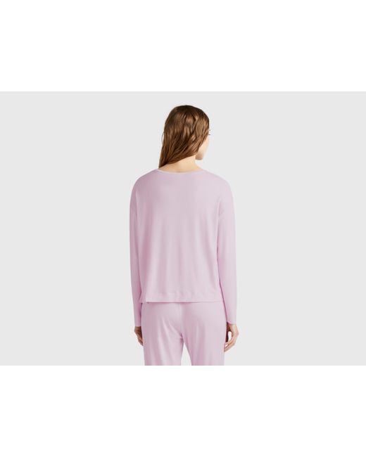 Benetton, Camiseta De Manga Larga De Modal Elástico, Lila, Mujer Benetton de color Black