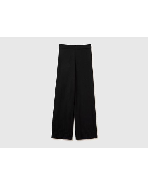 Benetton, Pantalones Negros De Pierna Ancha En Mezcla De Lana Y Cachemira, Talla, Negro, Mujer Benetton de color Black