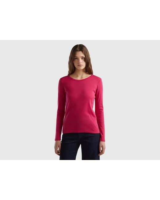Benetton Red Long Sleeve Pure Cotton T-shirt