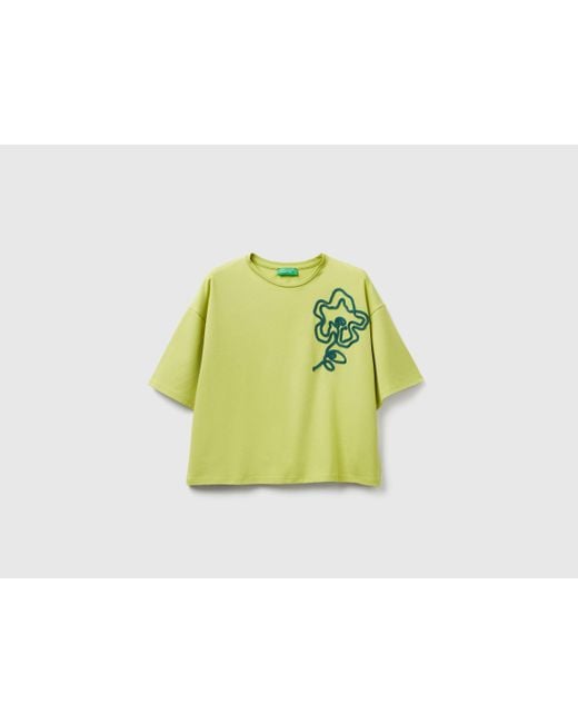 Benetton, Camiseta De Corte Cuadrado Con Aplicación, Talla, Verde Claro, Mujer Benetton de color Black