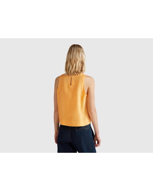 Benetton, Top Sans Manches En Pur Lin, Moutarde, Femme Benetton en coloris Blue