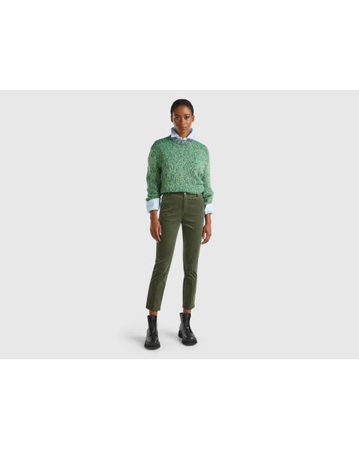 Benetton Black Benetton, Stretch Velvet Chinos, , Military