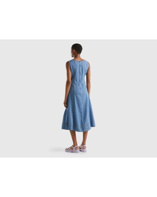 Benetton Blue Fitted Chambray Dress