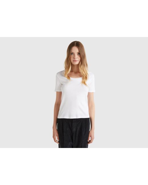 Benetton, Camiseta De Manga Corta De Algodón De Fibra Larga, Blanco, Mujer Benetton de color Black