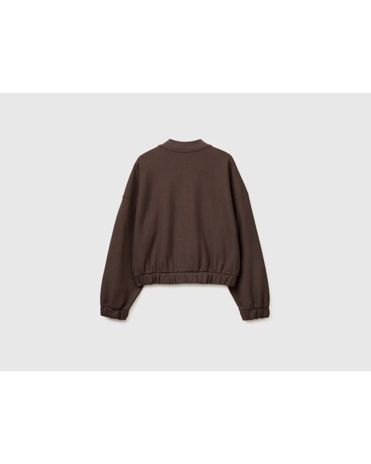 Benetton Brown Benetton, Bomber-Style Sweatshirt With Embroidery