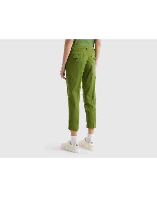 Benetton Green Cropped Chinos In Stretch Cotton