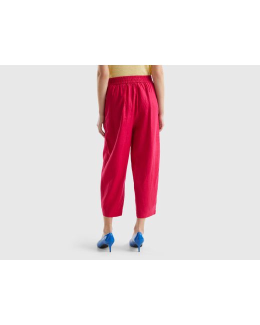 Benetton Red Trousers In Pure Linen