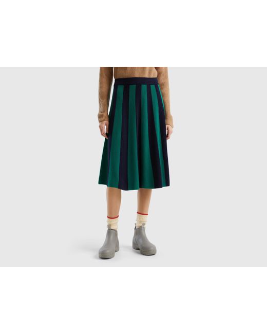 Benetton Black Midi Skirt With Vertical Stripes