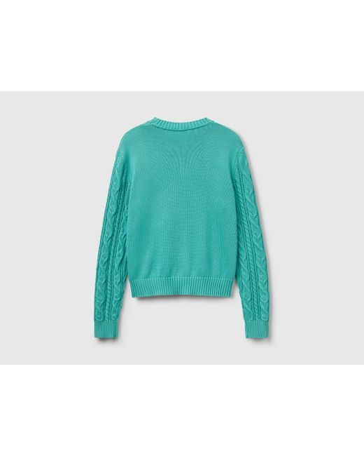 Benetton, Pull En Maille Torsadée 100% Coton, Bleu Vert, Femme Benetton en coloris Blue