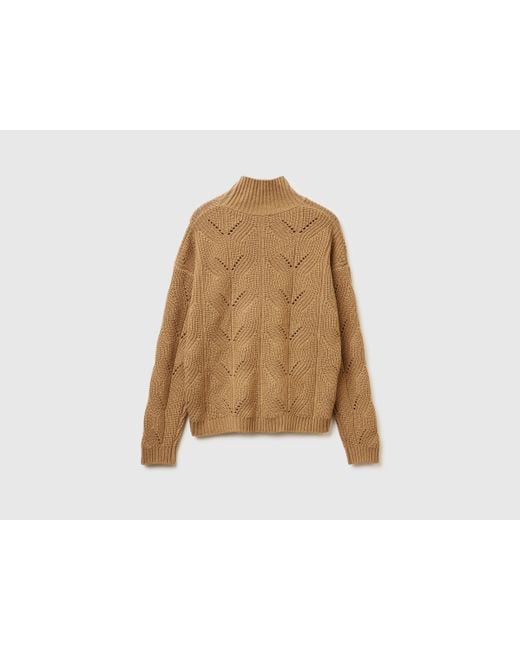 Benetton, Suéter De Cuello Alto En Mezcla De Lana, Talla, Mujer Benetton de color Brown