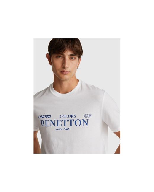 Benetton, Camiseta De Algodón Con Logotipo, Talla, Blanco, Hombre