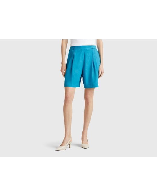 Benetton, Bermudas 100% Lino, Turquesa, Mujer Benetton de color Blue