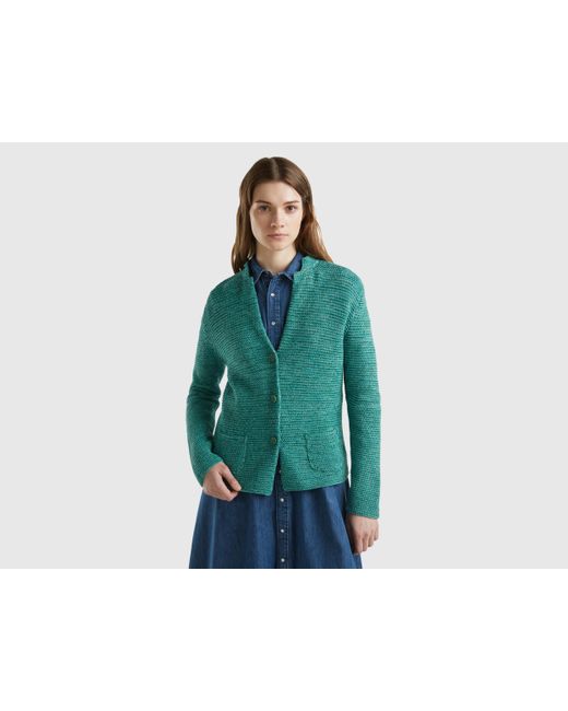 Benetton Green 100% Cotton Knit Jacket