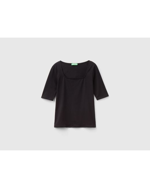 Camiseta Ajustada De Algodón Elástico Benetton de color Black