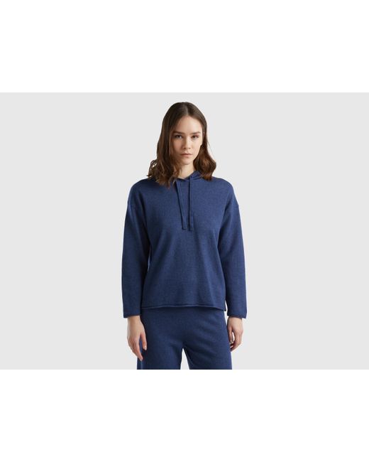 Benetton Air Force Blue Cashmere Blend Sweater With Hood