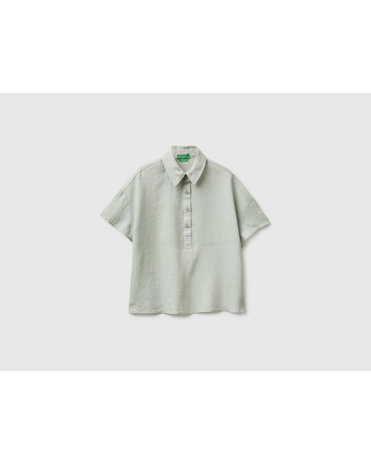 Benetton Green Benetton, 100% Linen Short-Sleeved Blouse