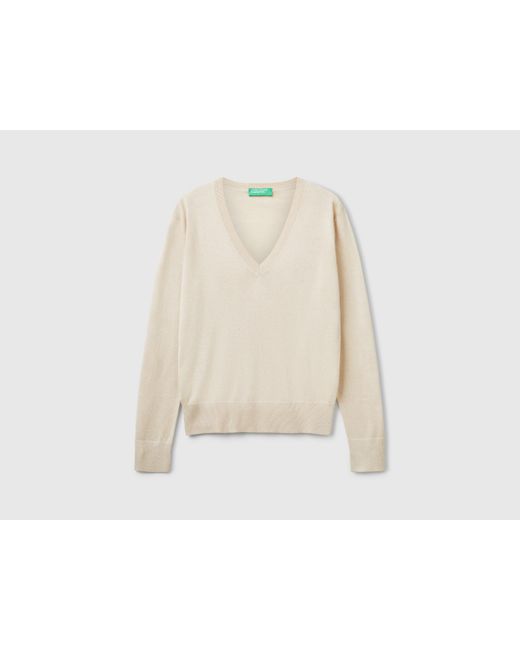 Benetton, Jersey Con Cuello De Pico En Mezcla De Seda, Mujer Benetton de color Black
