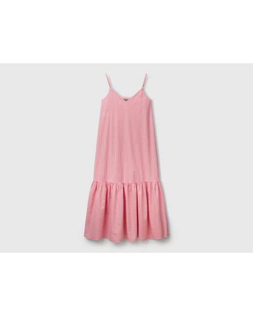 Benetton Black Benetton, Langes Gestreiftes Kleid, Zyklame