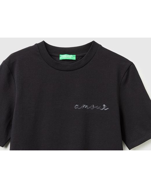 Benetton Black Benetton, T-Shirt With "Amour" Embroidery