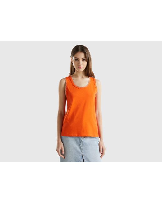 Camiseta De Tirantes De Algodón Con Cuello Redondo Benetton de color Orange