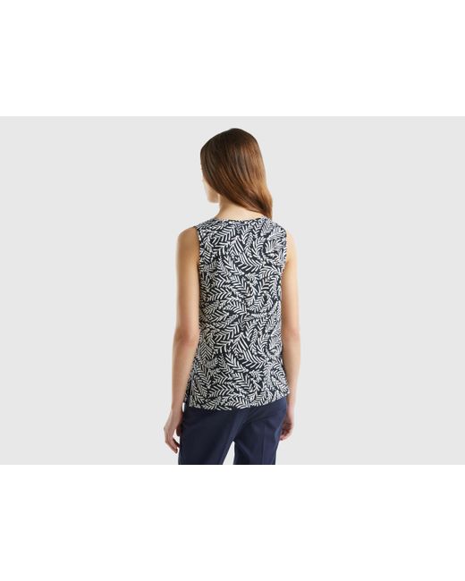 Benetton Black Tank Top With Tropical Print