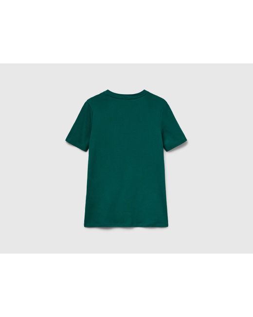 Benetton, T-Shirt Col V En Pur Coton, Taille, Vert Foncé, Femme Benetton en coloris Black