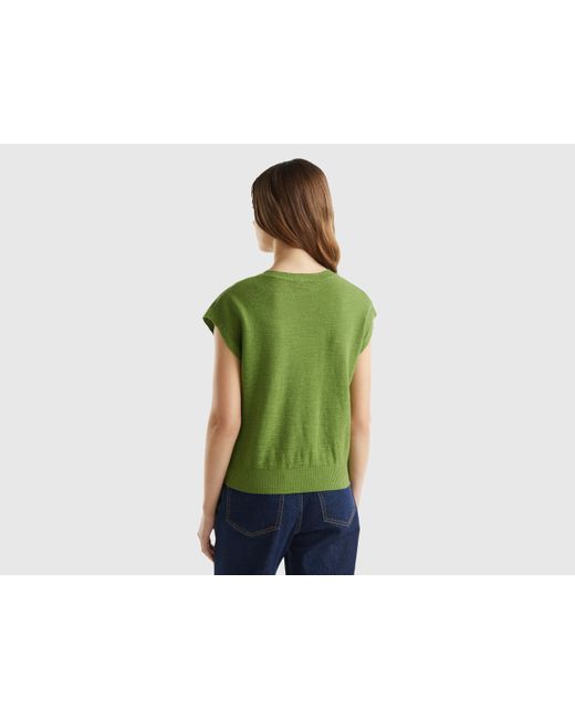 Benetton Green Vest In Cotton And Linen Blend