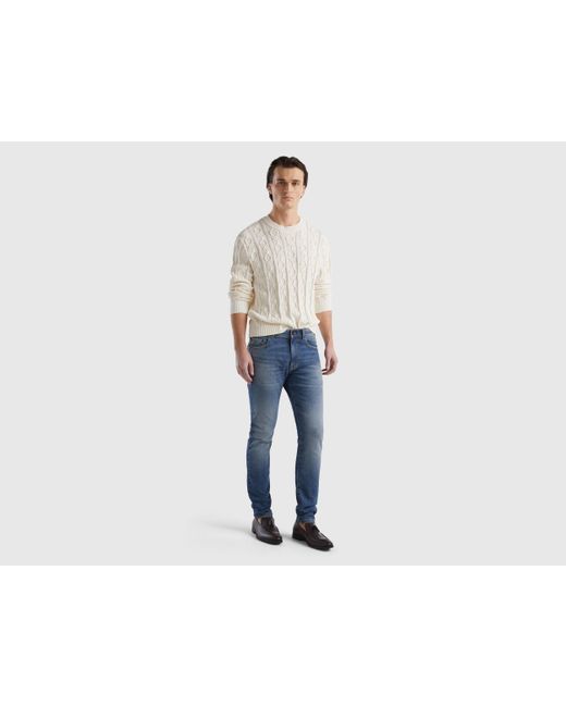 Benetton Monogramm-pullover Aus 100% Baumwolle in White für Herren