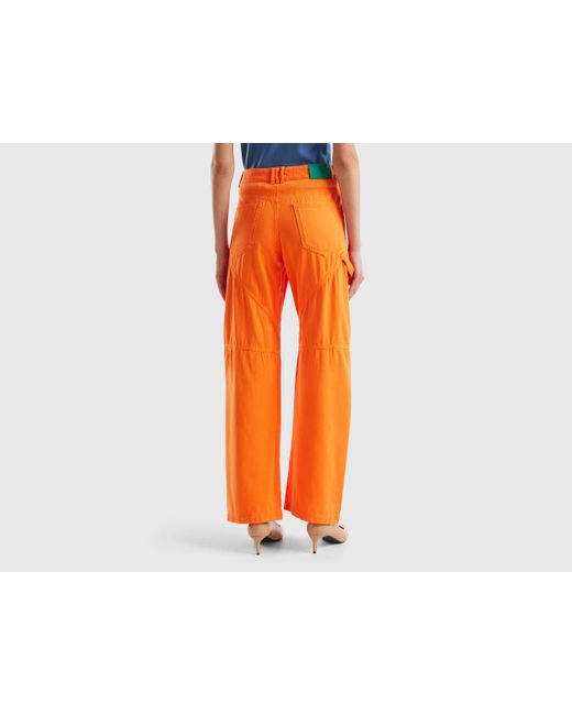 Pantalon Cargo En Coton Benetton en coloris Orange