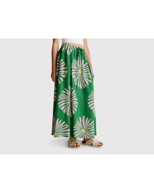 Benetton, Gonna Midi Con Stampa Fiori, Verde, Donna di Benetton in Green
