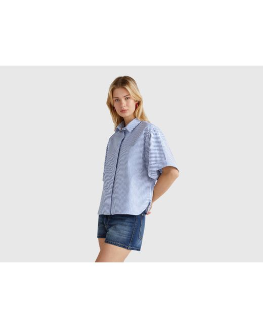 Benetton, Camicia Boxy Fit A Righe, Blu, Donna di Benetton in Black