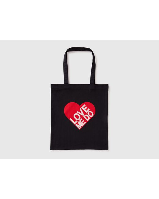 Benetton, Bolso De Mano The Beatles En Puro Algodón, Talla, Negro, Mujer Benetton de color Black