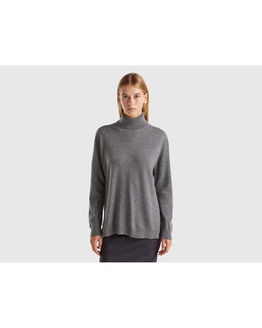 Benetton Pull Oversize A Col Montant En Pur Cachemire Gris Fonce Femme Benetton en coloris Noir Lyst