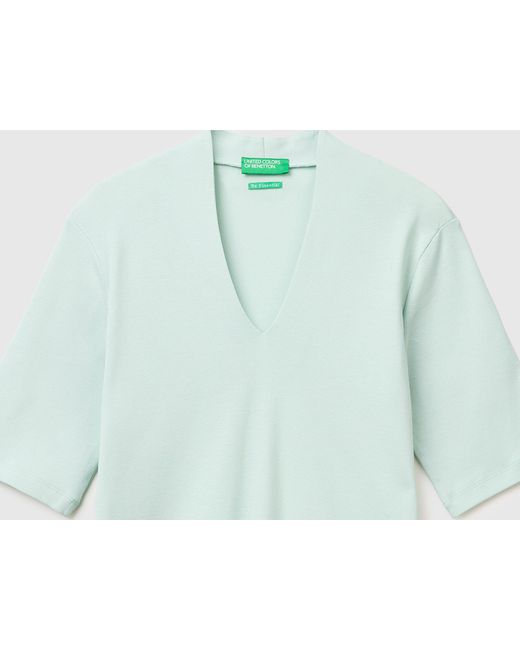 Benetton, T-Shirt Slim Fit En Coton À Fibres Longues, Taille, Bleu Vert, Femme Benetton en coloris Black