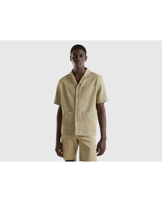 Benetton Natural Shirt In Modal® And Cotton Blend for men